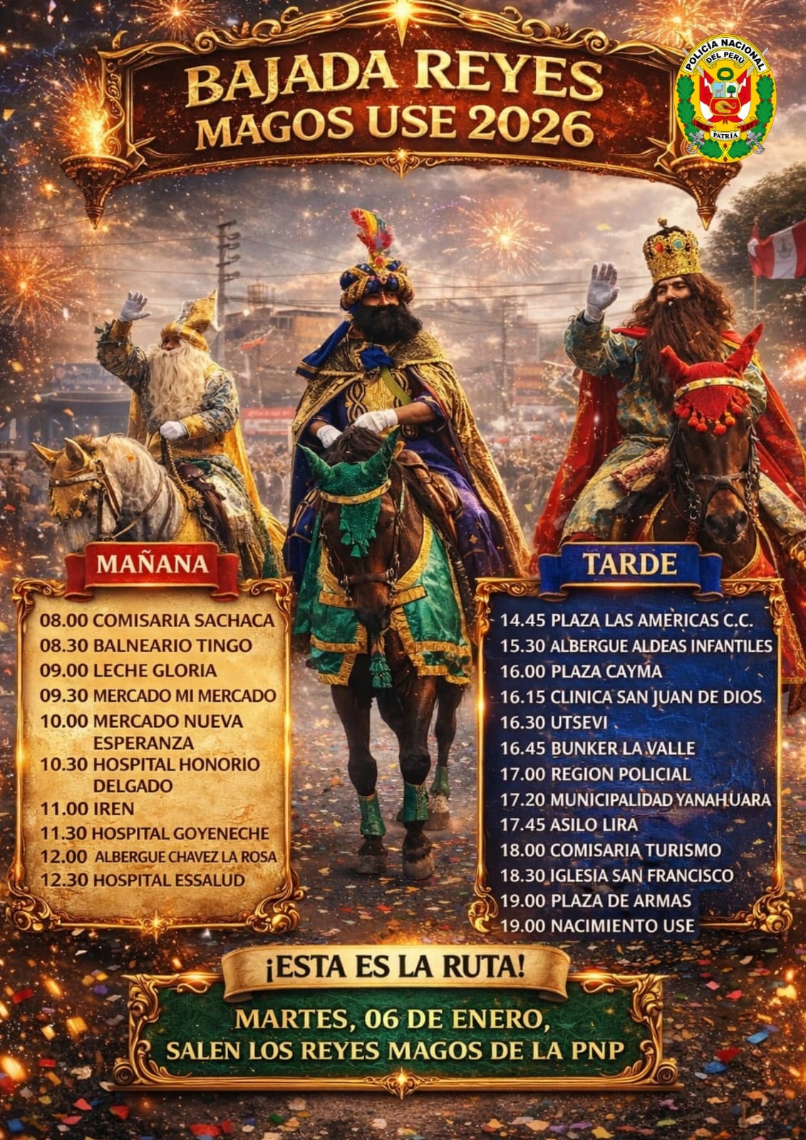 Recorrido de los Reyes Magos. Foto: PNP.