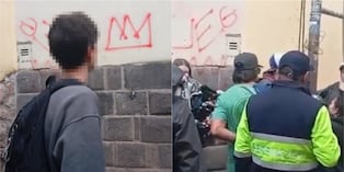 Tres estudiantes fueron intervenidos por la Policía luego de atentar muro ubicado a 20 metros de la Plaza Mayor del Cusco.