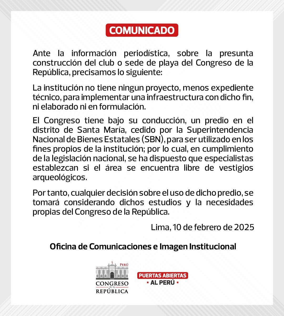 Comunicado del Congreso