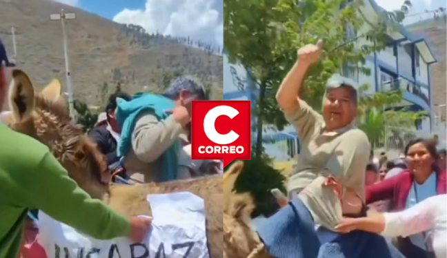 Huancavelica: pobladores de Paltarumi pasean en burro a funcionario municipal durante protesta