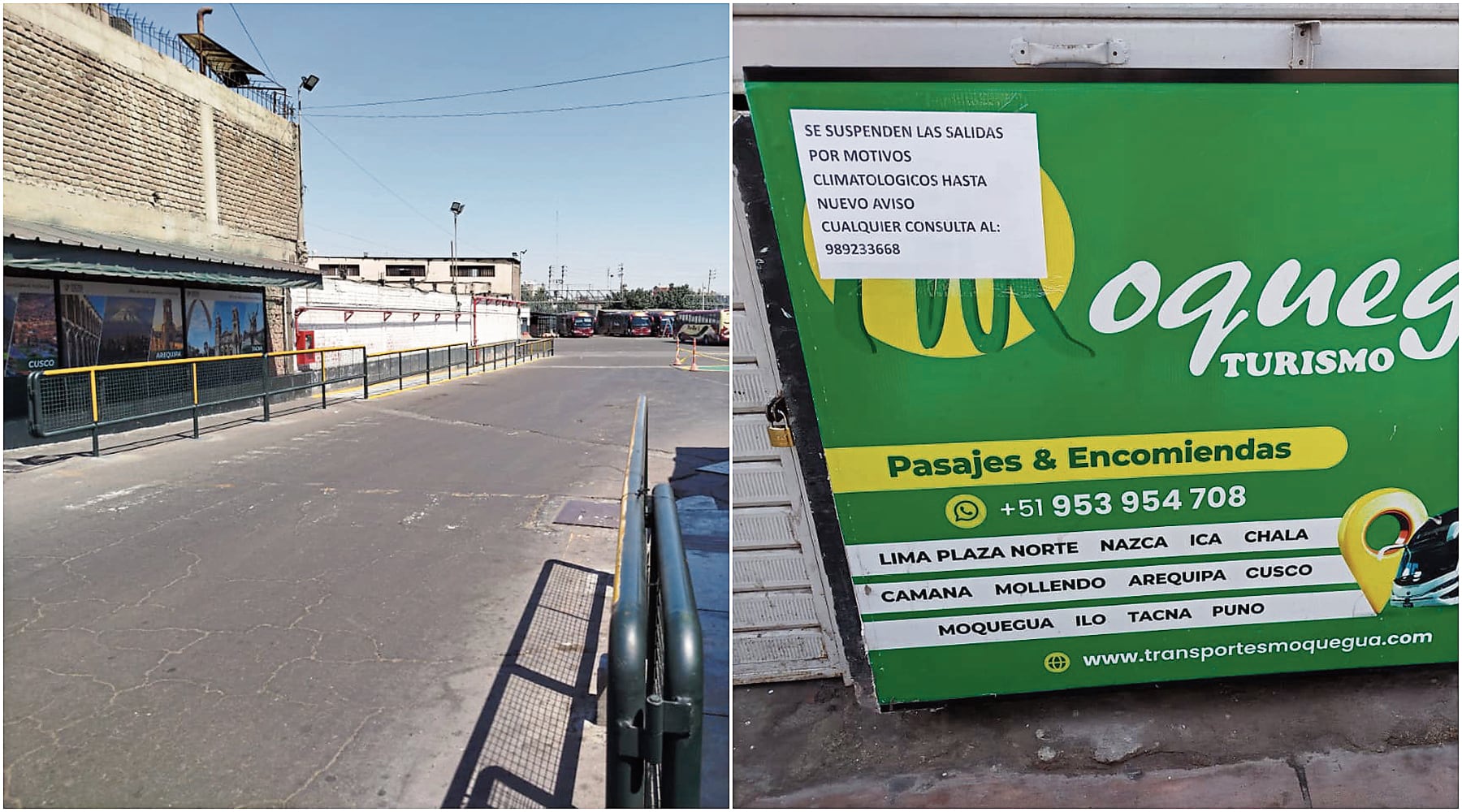 Huaicos suspenden viajes desde Ica hacia Arequipa, Moquegua y Tacna