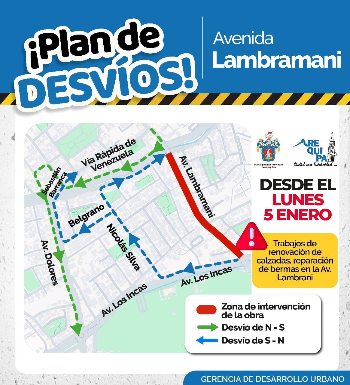 Plan de desvío por cierre de la Av. Lambramani. (Foto: Municipalidad de Arequipa)