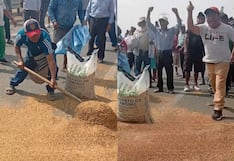 Piura: Agricultores arrojan arroz a la carretera en protesta por su bajo precio
