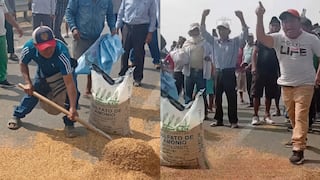 Piura: Agricultores arrojan arroz a la carretera en protesta por su bajo precio