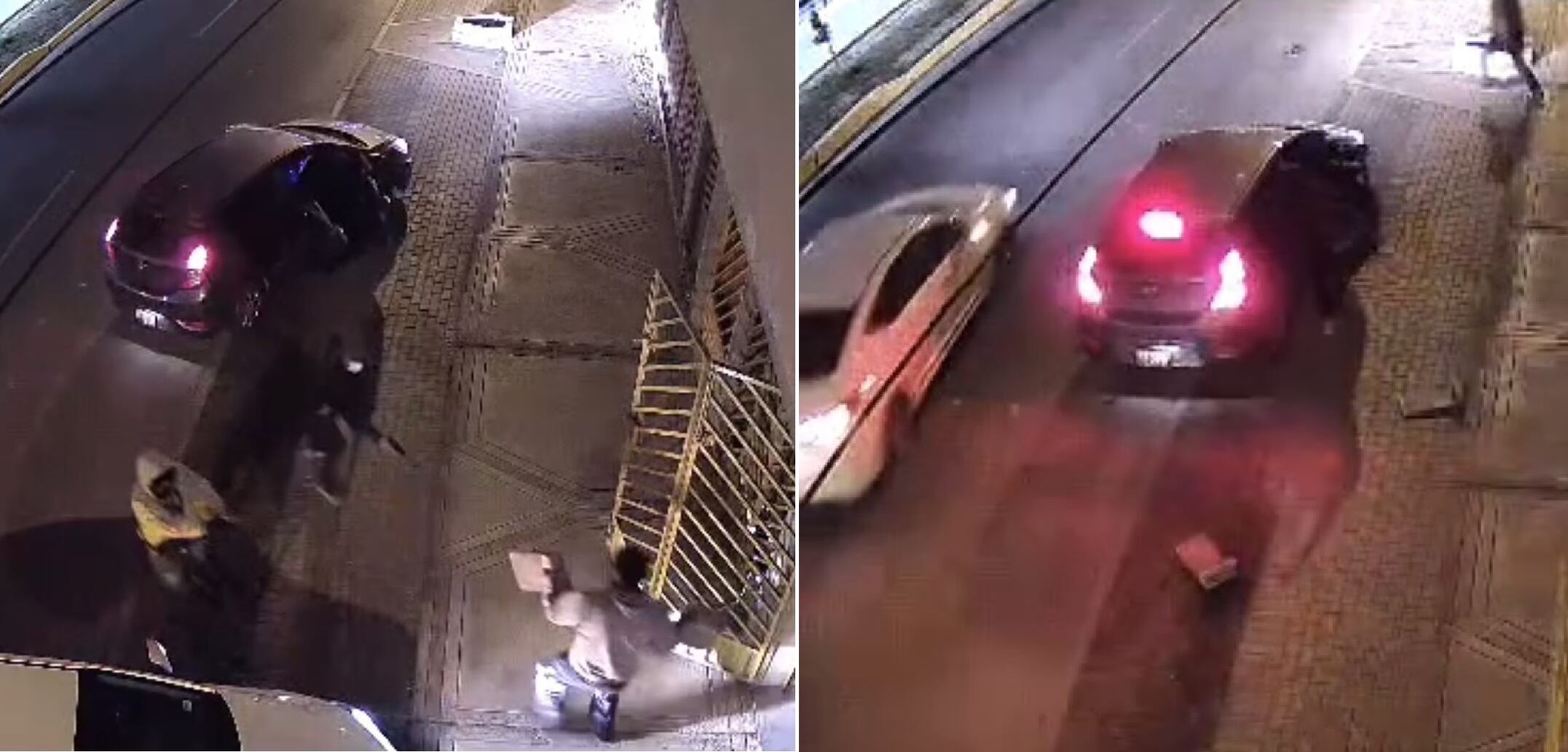 Ataque delincuencia a trabajador de empresa minera fue captado por cámara de seguridad. Delincuentes llegaron en un vehículo oscuro y se llevaron auto blanco