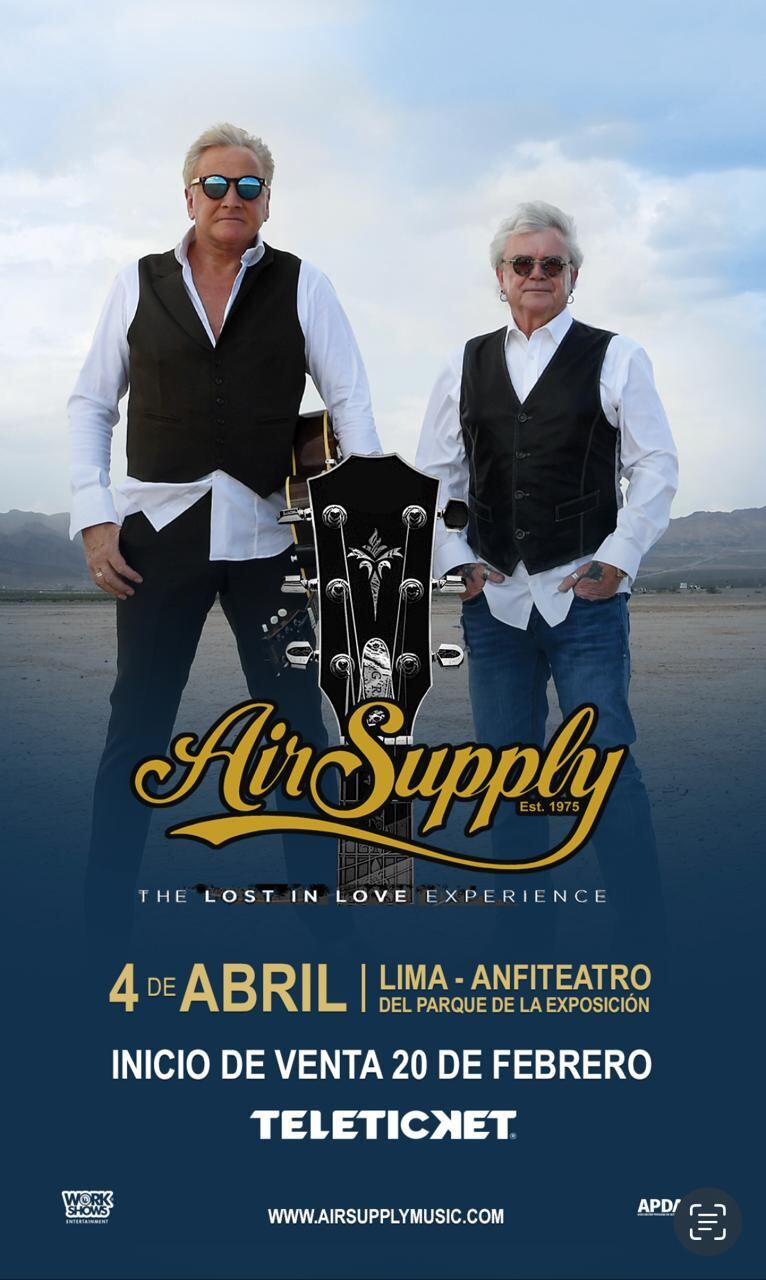 Afiche oficial del concierto que Air Supply dará en Lima el 4 de abril