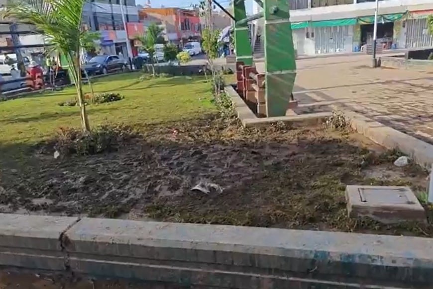 Daño al área verde de la Plaza Los Pioneros por jugar carnavales (Foto: Difusión)