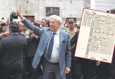 Revelan acta de nacimiento de Mario Vargas Llosa, quien conquistó la literatura universal