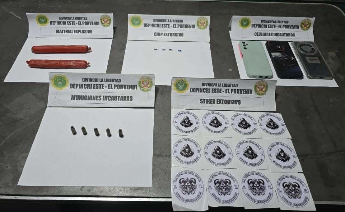 Adolescente cayó junto a otras dos personas en el distrito de Alto Trujillo. Se les encontró dos cartuchos de dinamita, satickers, balas, una mototaxi y una moto lineal que eran usadas por los facinerosos para cometer sus fechorías.