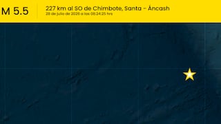 Sismo de magnitud 5.5 se registró frente a la costa de Áncash, informó el IGP