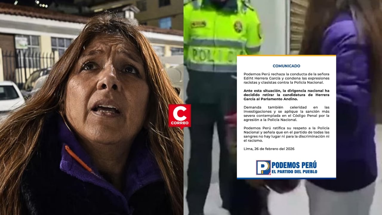 Podemos Perú expulsa a candidata que lanzó comentarios discriminatorios contra policía en Cusco. Composición: Diario Correo.