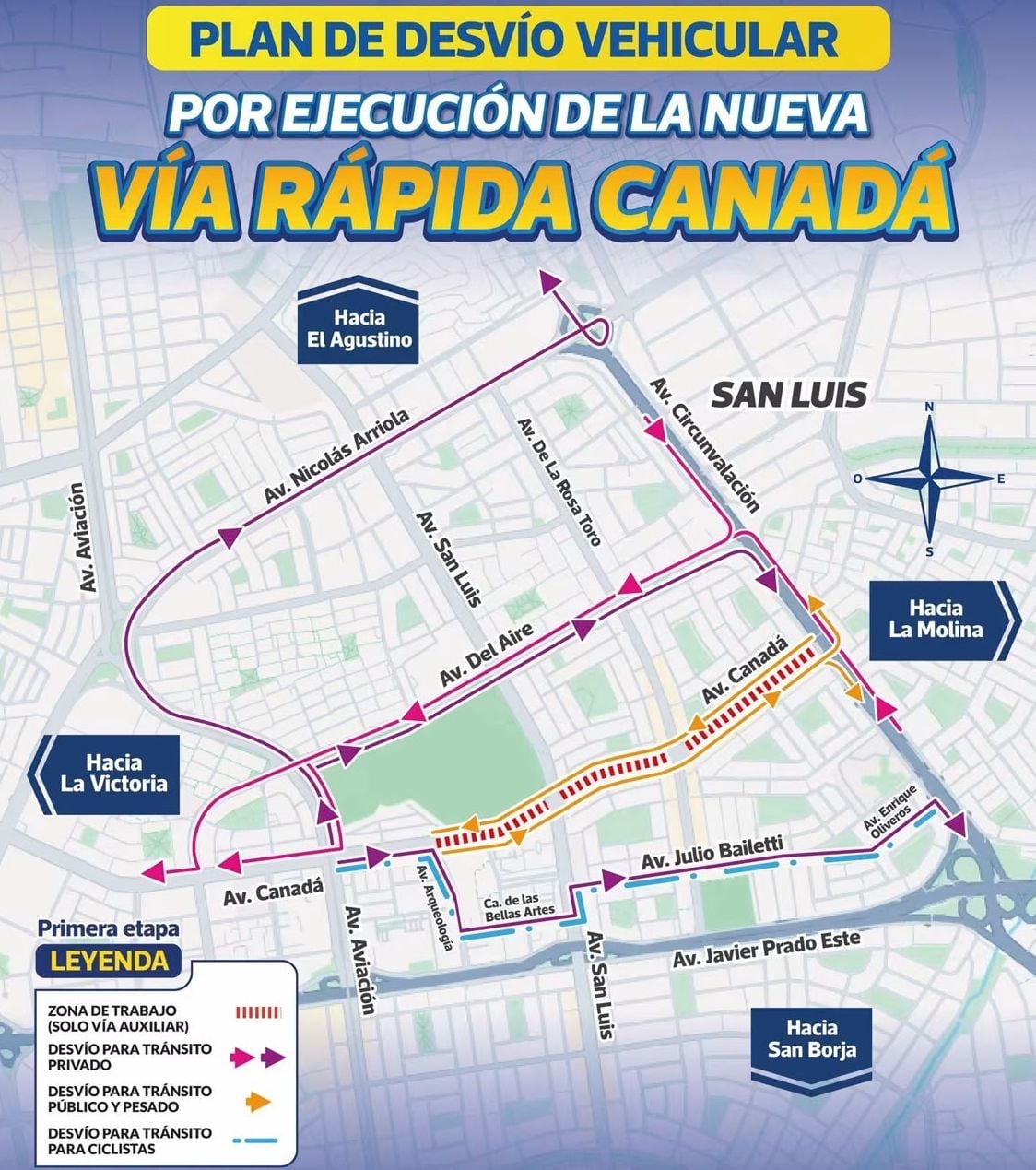 Plan de desvío vehicular por trabajos en la avenida Canadá. (Imagen: Invermet)