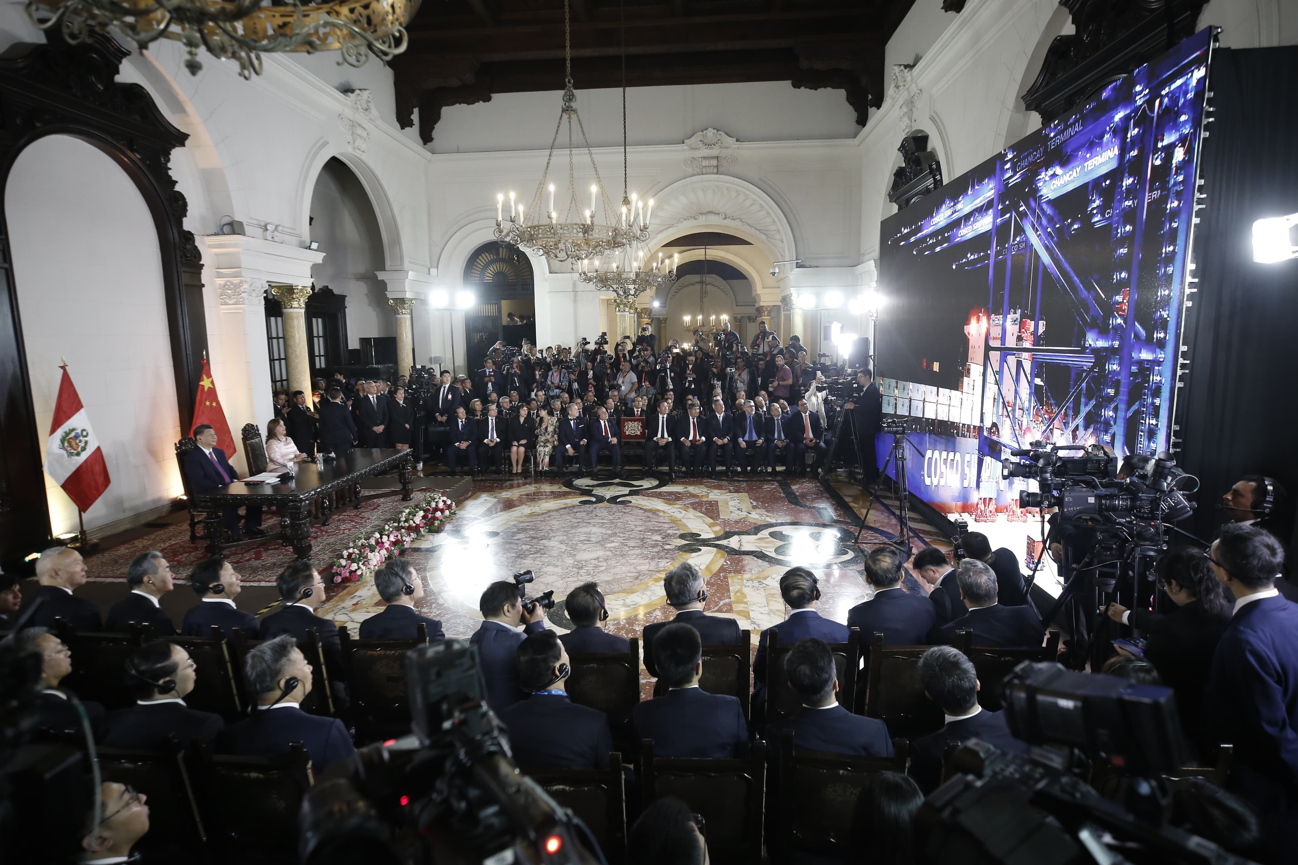 La inauguración del megapuerto de Chancay se realizó de manera virtual desde Palacio de Gobierno. (Foto: Antonio Melgarejo/GEC)