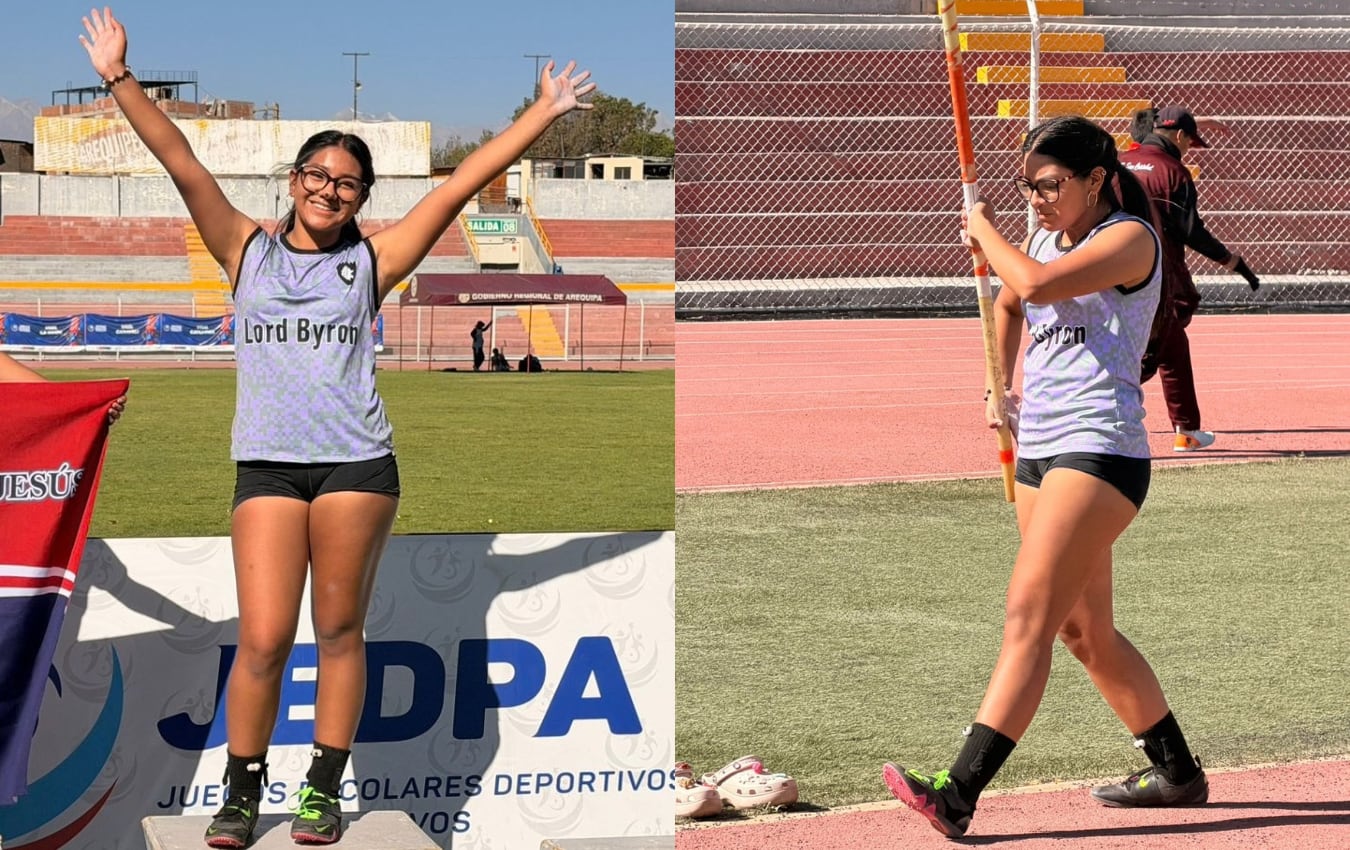 Arequipeña Illari Díaz supera marca regional en Salto con Garrocha en los Juegos Deportivos Escolares. Foto: Composición GEC.