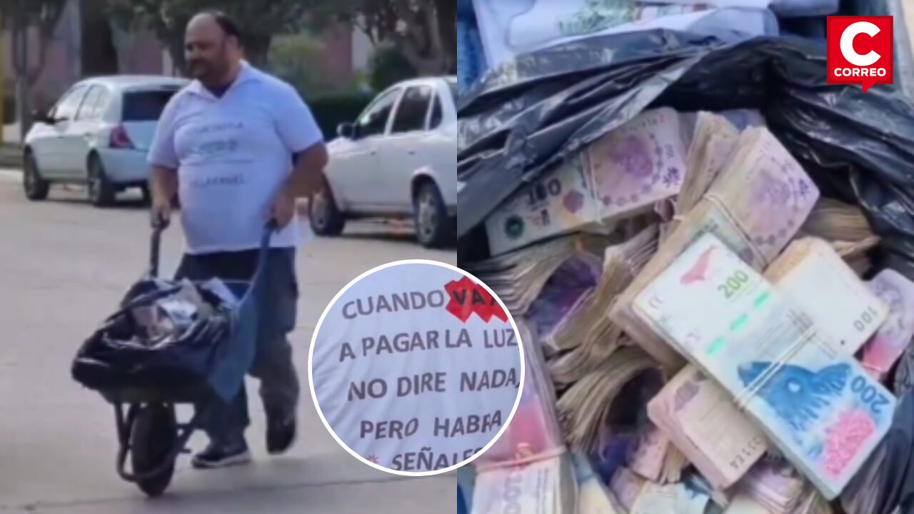 Hombre llega a pagar recibo de la luz por una carretilla de billetes.