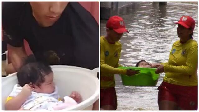 Piura: rescatan a bebés en tinas tras inundarse sus casas en Catacaos 