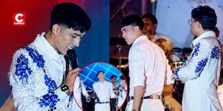 La Bella Luz abandona presentación en Chincha luego de que asistente lanzara agua al escenario. Composición: Diario Correo.