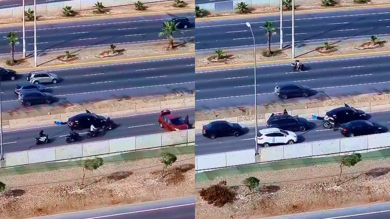 Delincuentes armados en camionetas negras redujeron a las víctimas y huyeron con lingotes de oro en un violento asalto registrado en plena vía. (Imágenes de @RogerAderly | X)