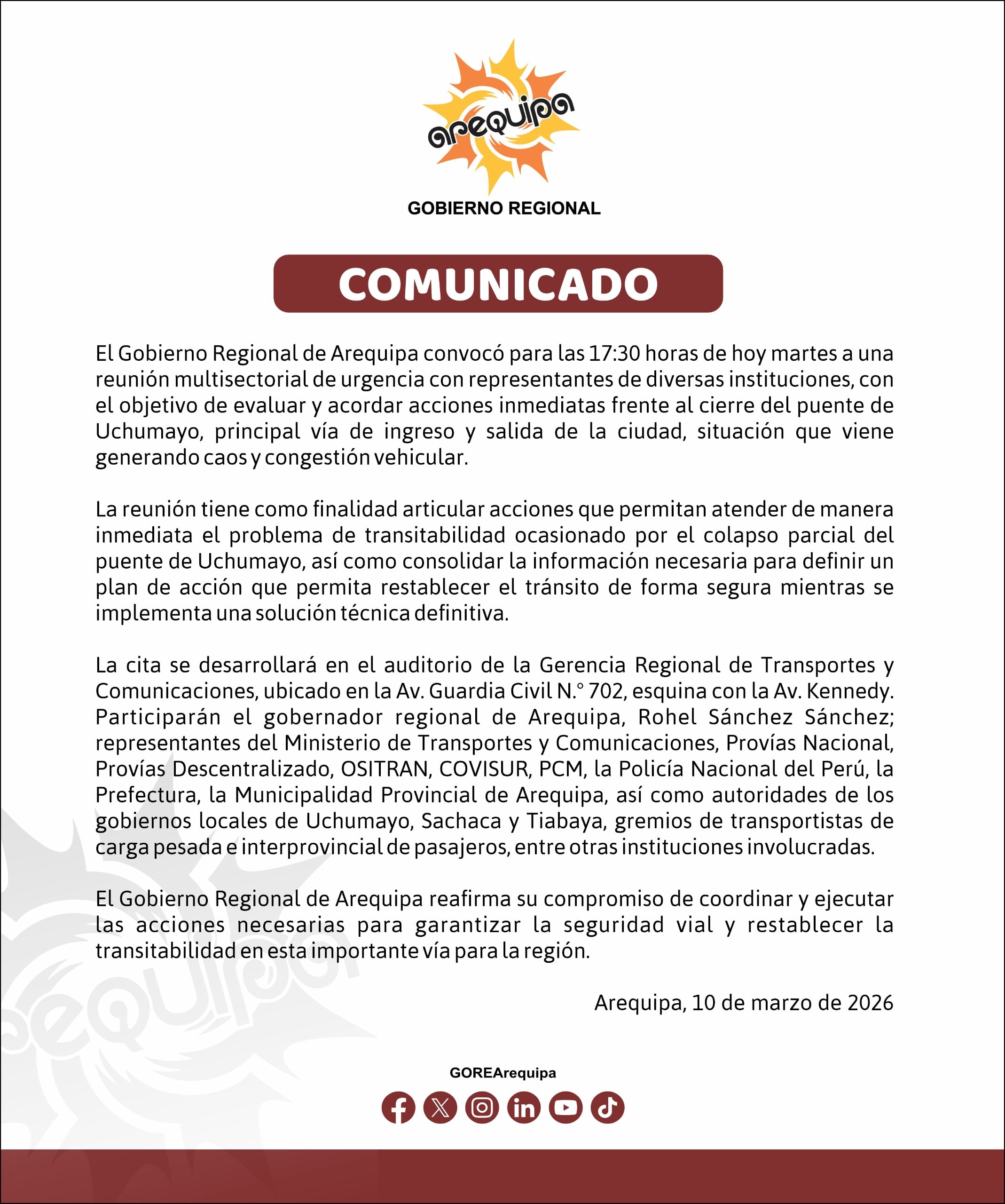 Gobierno Regional de Arequipa convocó a reunión a las autoridades y diferentes instituciones. (Foto: GRA)