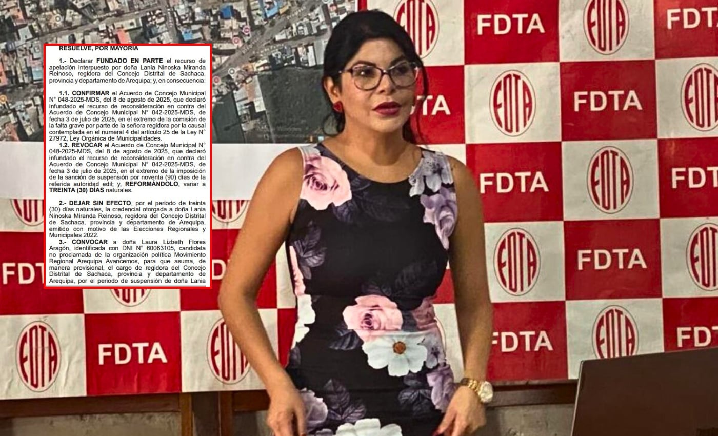 JNE reduce de 90 a 30 días la suspensión de la regidora de Sachaca detenida por manejar en estado de ebriedad