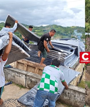 San Martín entrega ayuda humanitaria a familias afectadas por deslizamiento de tierra en un caserío. Composición: Diario Correo.