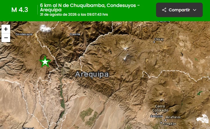 Temblor en Arequipa: dos sismos se registraron hoy y uno tuvo magnitud 4.3 (Fuente: IGP)