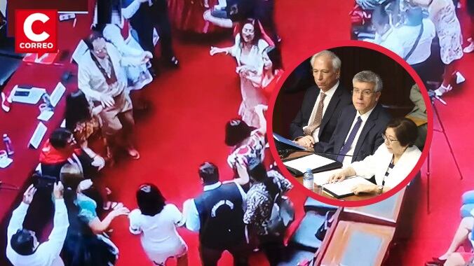 Miembros de la JNJ hicieron uso de su defensa en el Pleno Congreso, pero algunos congresistas danzan en otro evento. (Composición: Captura de Canal N - GEC)