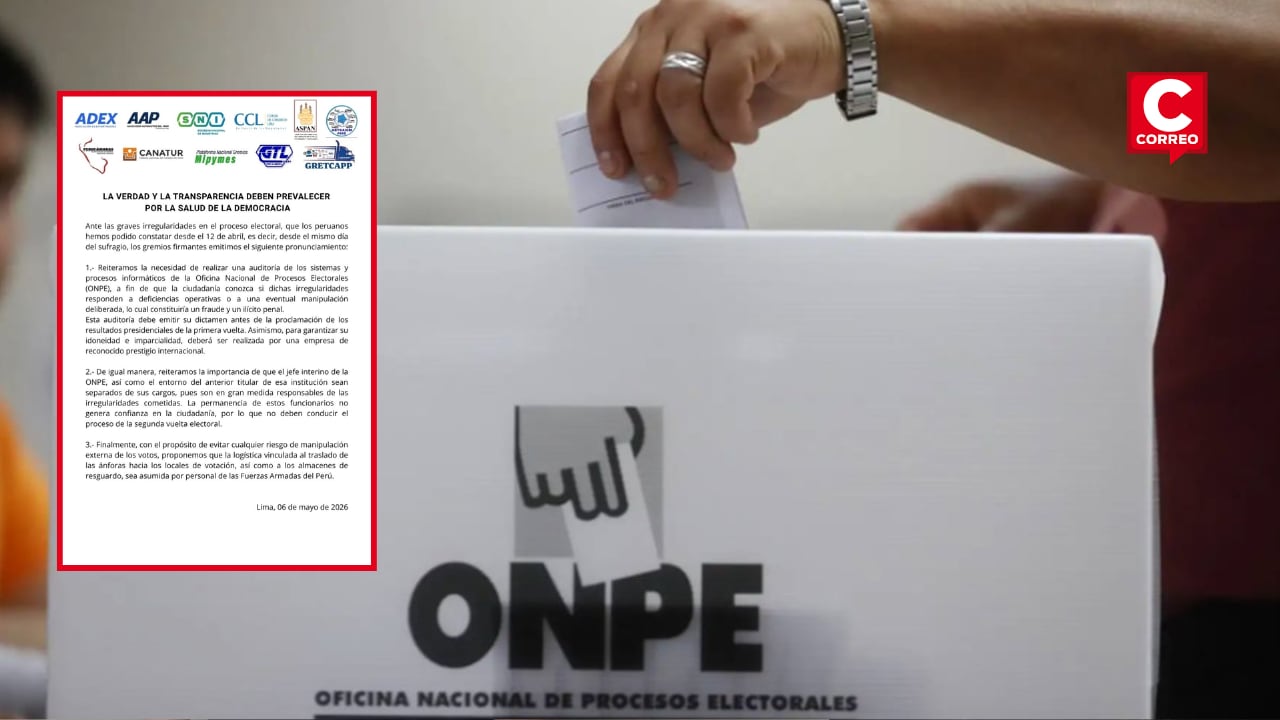 ADEX, SNI, CCL y otros gremios empresariales pidieron revisar los sistemas informáticos de la ONPE ante presuntas irregularidades detectadas durante el proceso electoral.