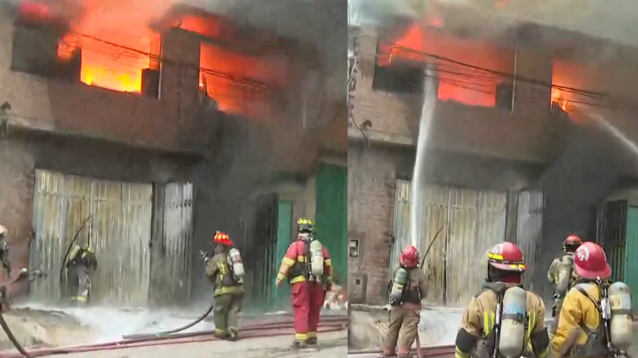 Un incendio de gran magnitud se registró esta mañana en la zona industrial de Villa El Salvador. Las llamas avanzan sobre una ferretería de 300 m² con material inflamable, generando explosiones y amenaza a predios vecinos. (Imágenes de Canal N / Composición Diario Correo)