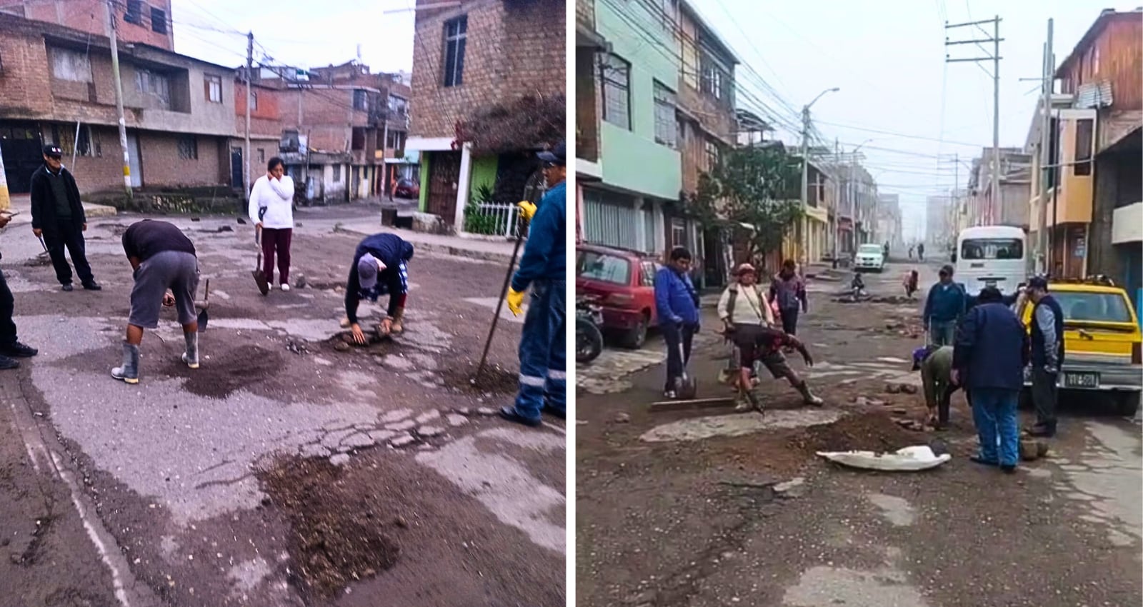 Transportistas arreglan vías en Paucarpata. Foto: Composición GEC.