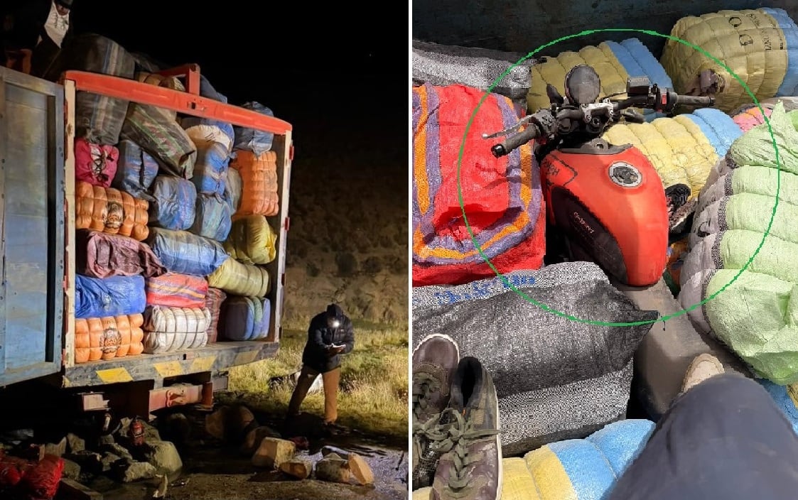 En vehículo se halló decenas de fardos con ropa y calzados usados, también tres motocicletas
