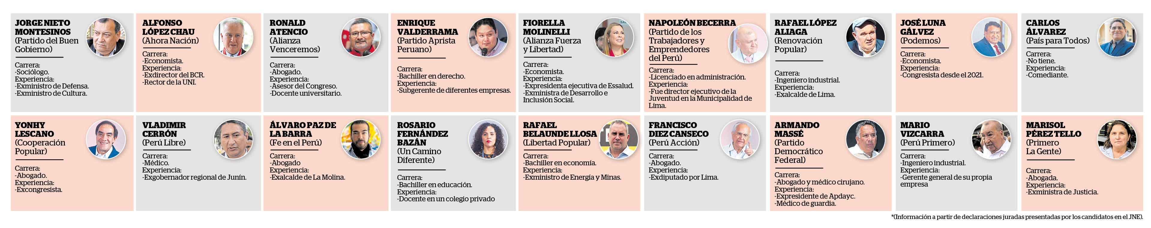 Esta son las profesiones y experiencias de los candidatos presidenciales. (Infografía: Diario Correo)