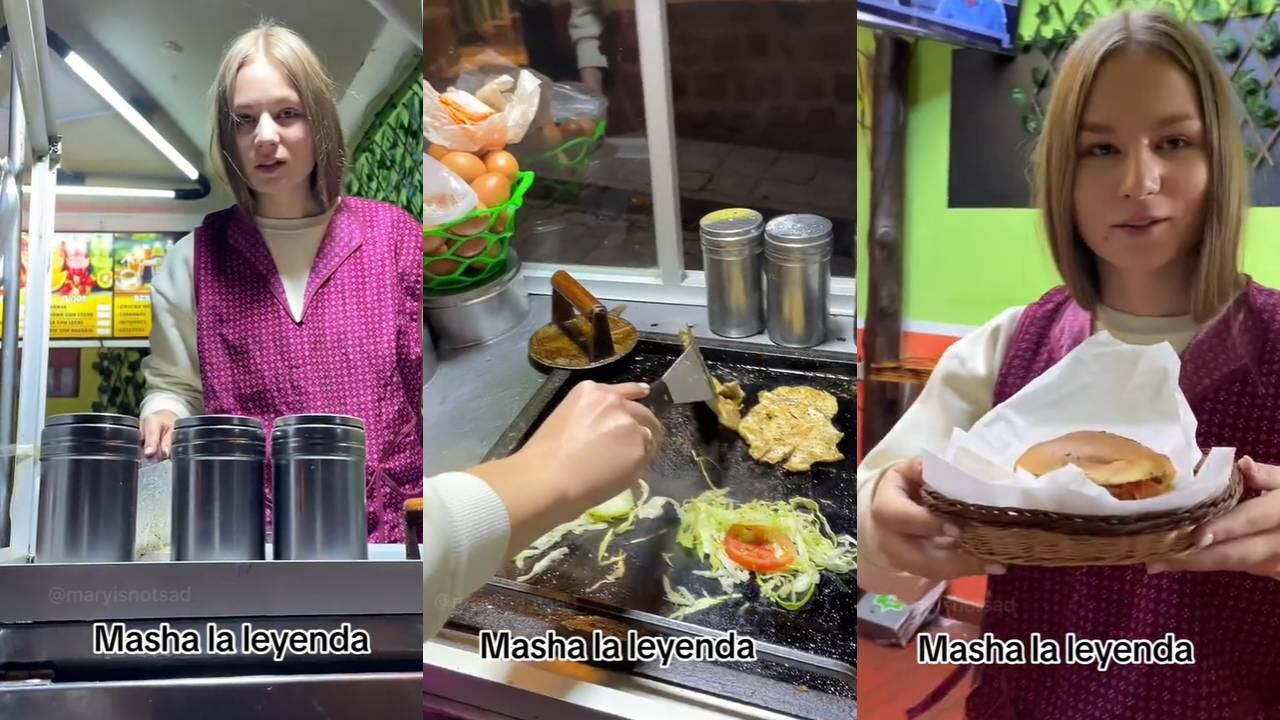 Rusa se 'recursea' vendiendo hamburguesas. (Foto: composición EC)