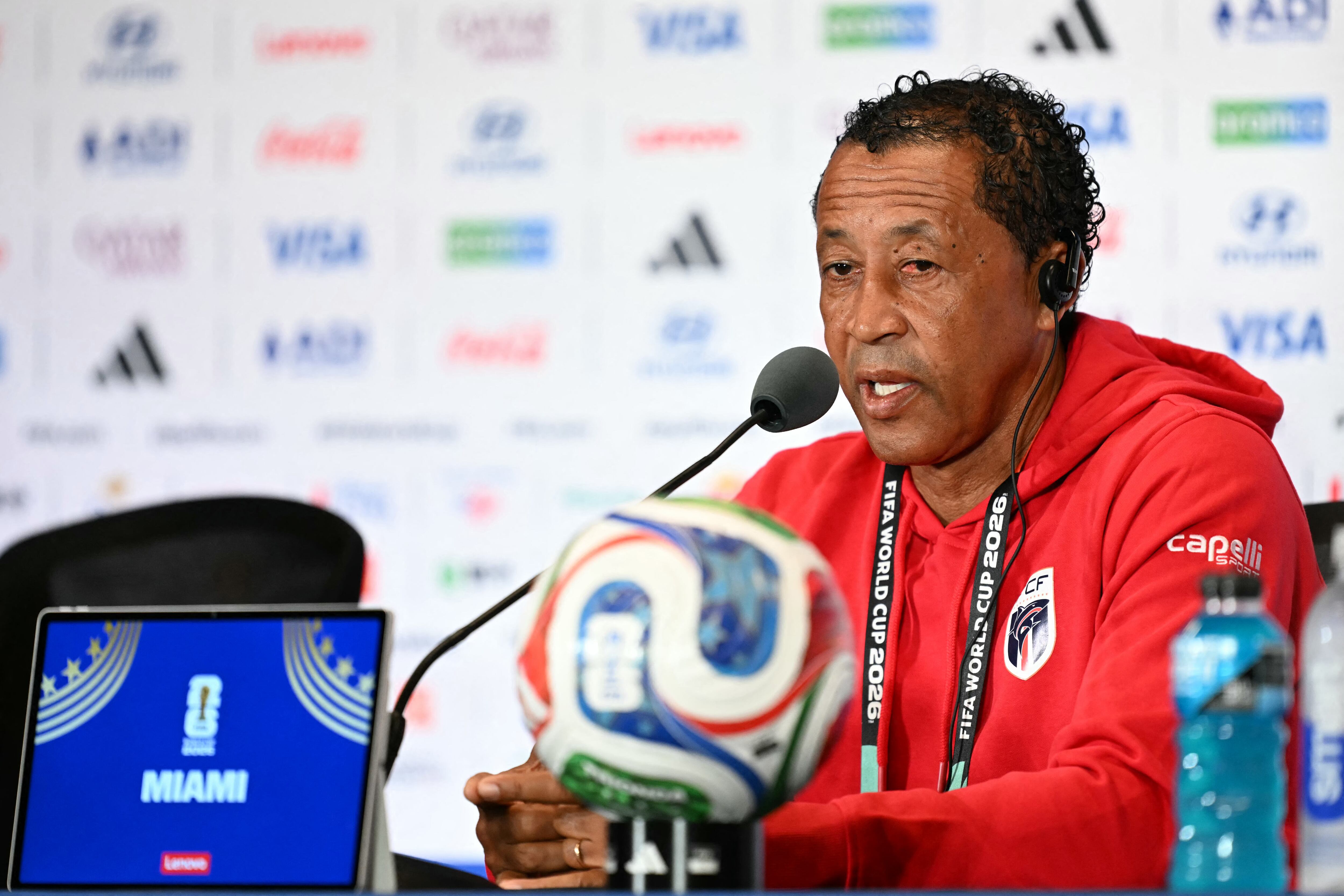 Cape Verde's head coach Bubista gives an MD-1 press conference at the Miami Stadium in Miami Gardens on July 2, 2026, on the eve of the 2026 World Cup round of 32 football match between Argentina and Cape Verde. (Photo by CHANDAN KHANNA / AFP)