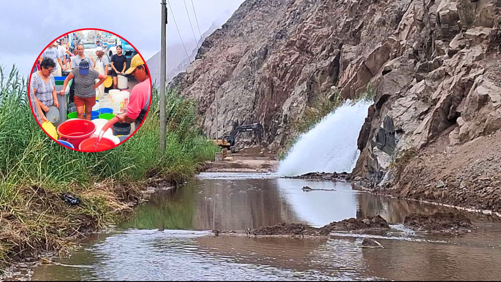 Rotura de tubería del Plan Maestro deja sin agua a pobladores de Camaná, en Arequipa. Foto: Darío Román.