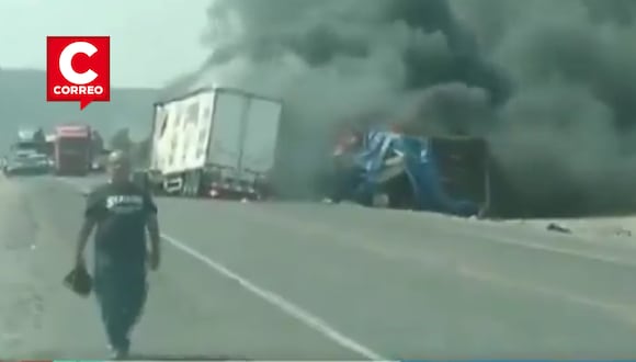 Accidente en Ica: Al menos un fallecido tras choque entre furgoneta y camión de carga en Panamericana Sur