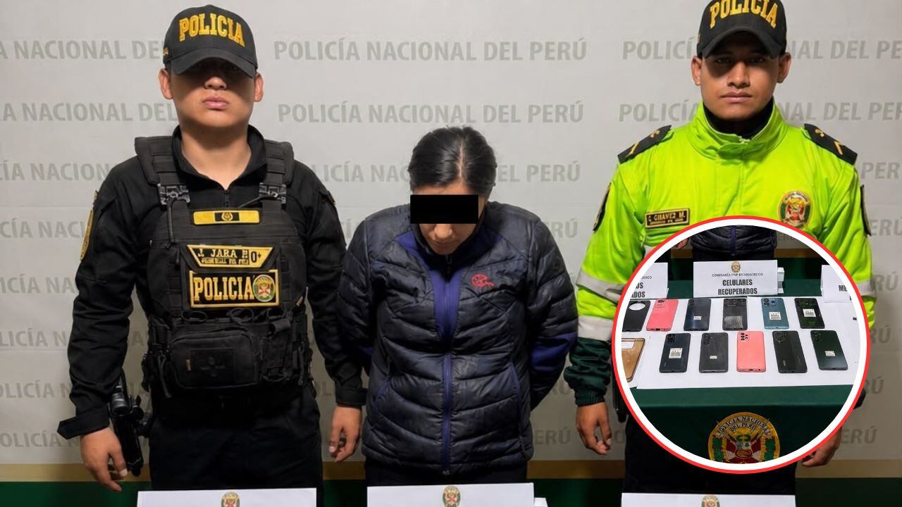 El rastro satelital del aparato móvil de unos de los agraviados guio a los agentes hasta un hospedaje céntrico. Cuatro teléfonos tenían el IMEI “sustraído”. (Foto: PNP)