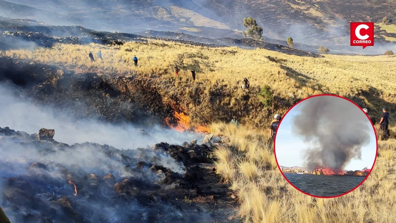 Puno: voraz incendio destruyó dos islas flotantes de Los Uros y afectó a 11 familias. Composición: Diario Correo.