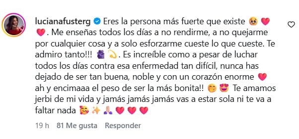 Luciana Fuster expresa apoyo total a su hermana tras revelación de enfermedad crónica.