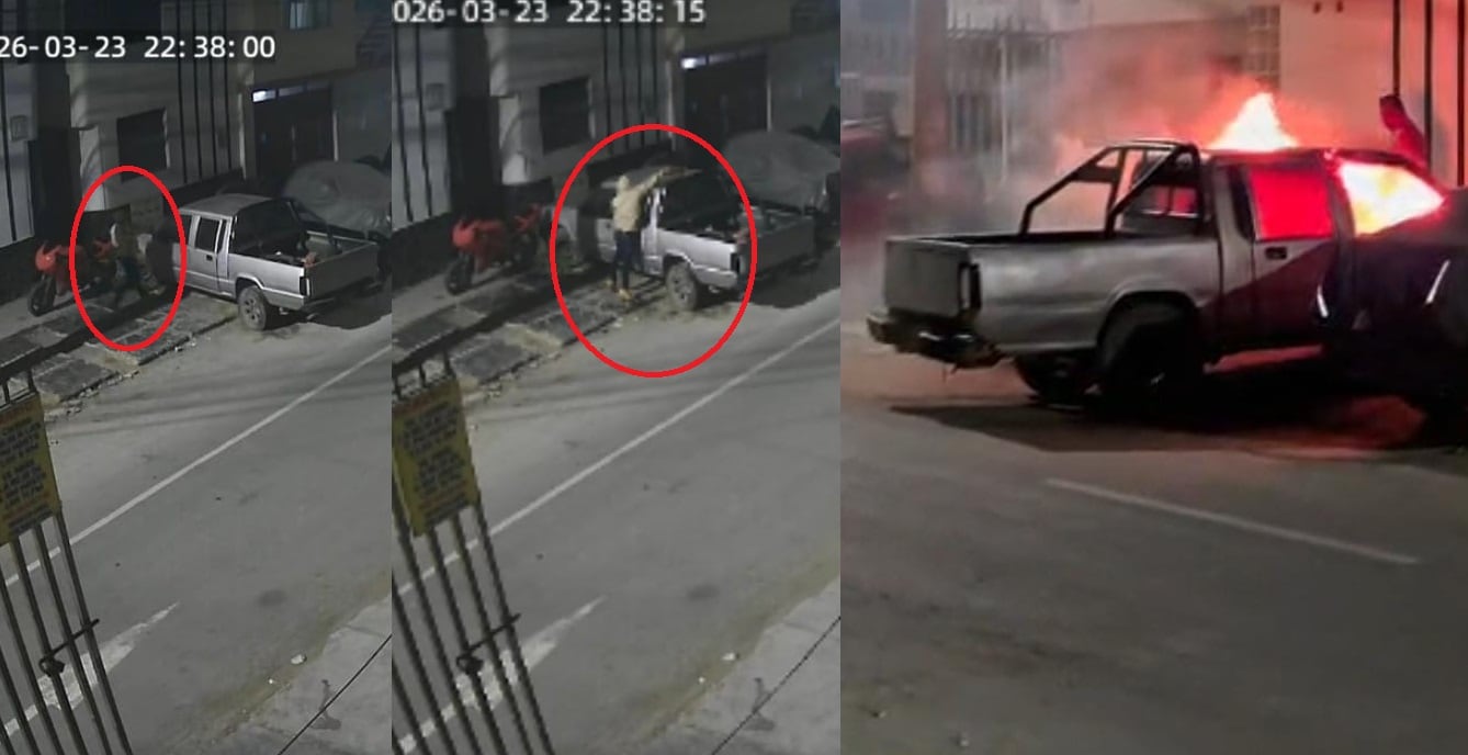 A las 10:38 de la noche sucedió el ataque del incendio de la camioneta.