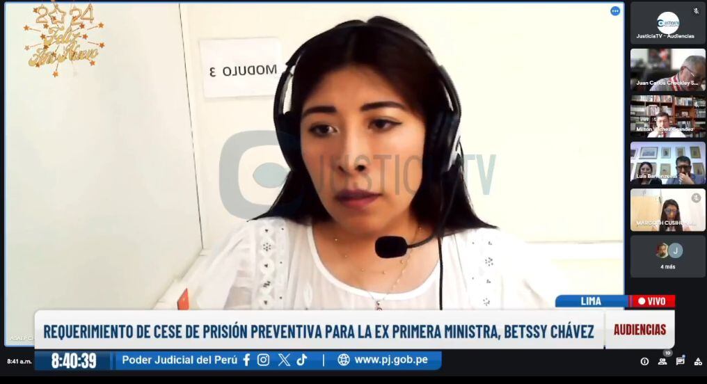 Betssy Chávez se encuentra cumpliendo prisión preventiva desde junio del 2023. (JusticiaTV)