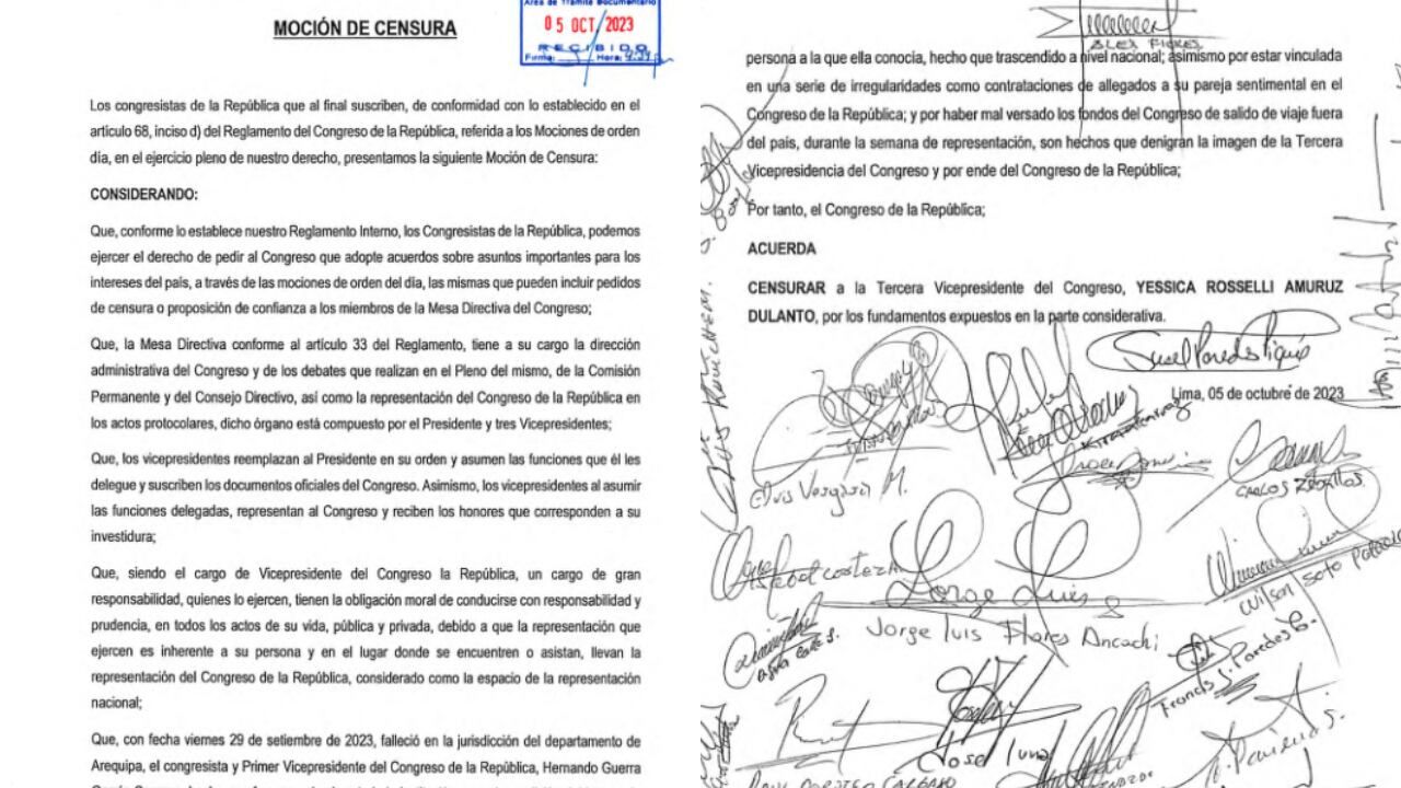 Moción de censura presentada contra Rosselli Amuruz
