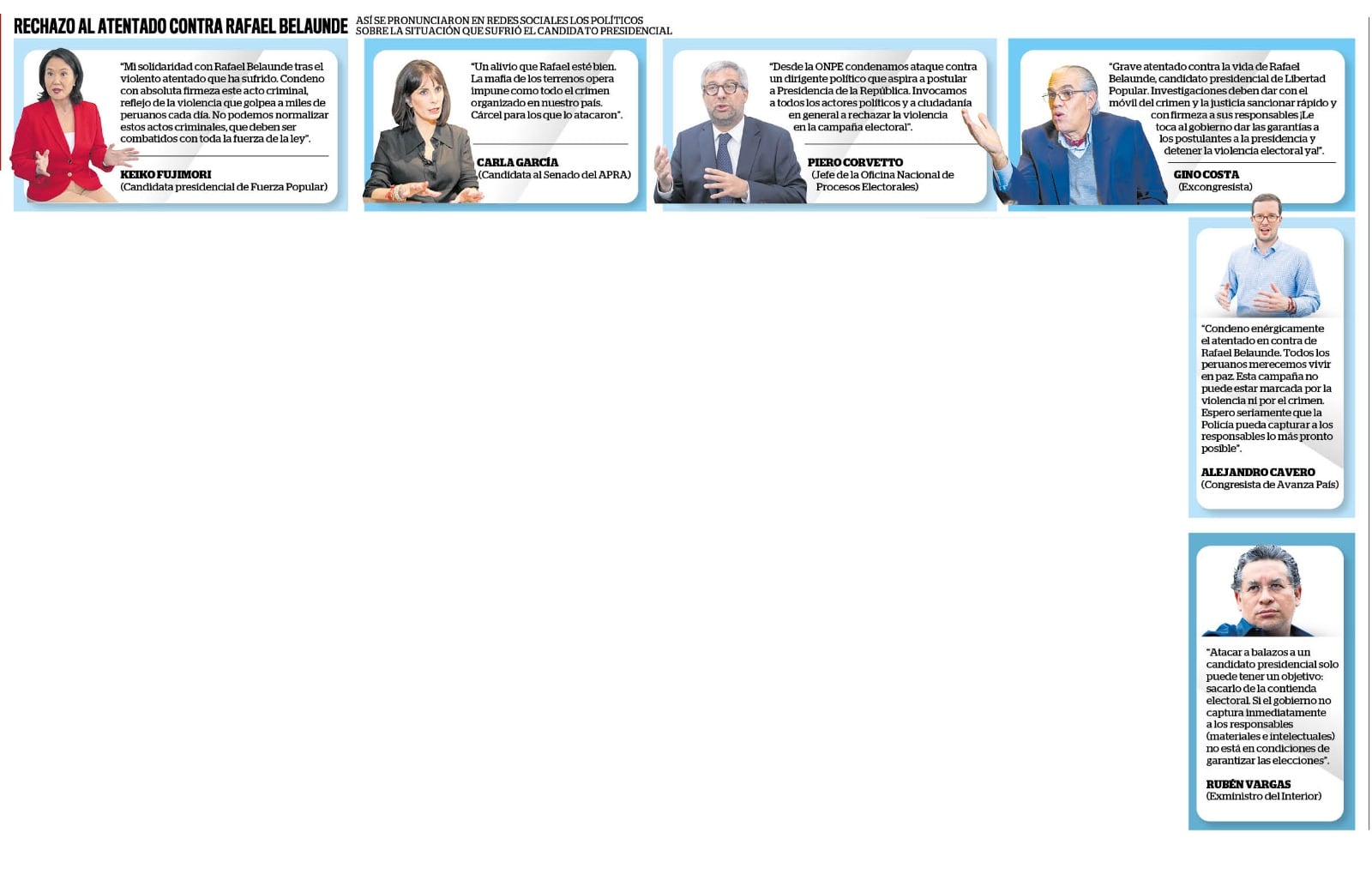 Políticos rechazaron el atentado contra Rafael Belaunde. (Infografía: Diario Correo)