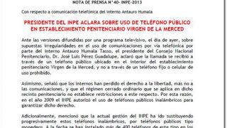 INPE niega que Antauro Humala use teléfono fijo en penal
