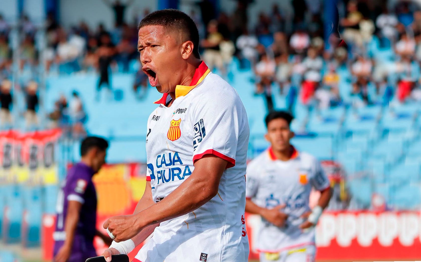 Albo Paulo de La Cruz, grita su gol del triunfo ante Comerciantes Unidos.