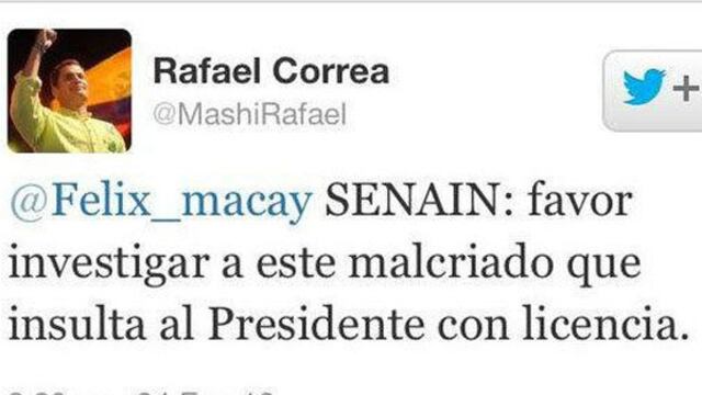 Rafael Correa no soporta comentarios en Twitter