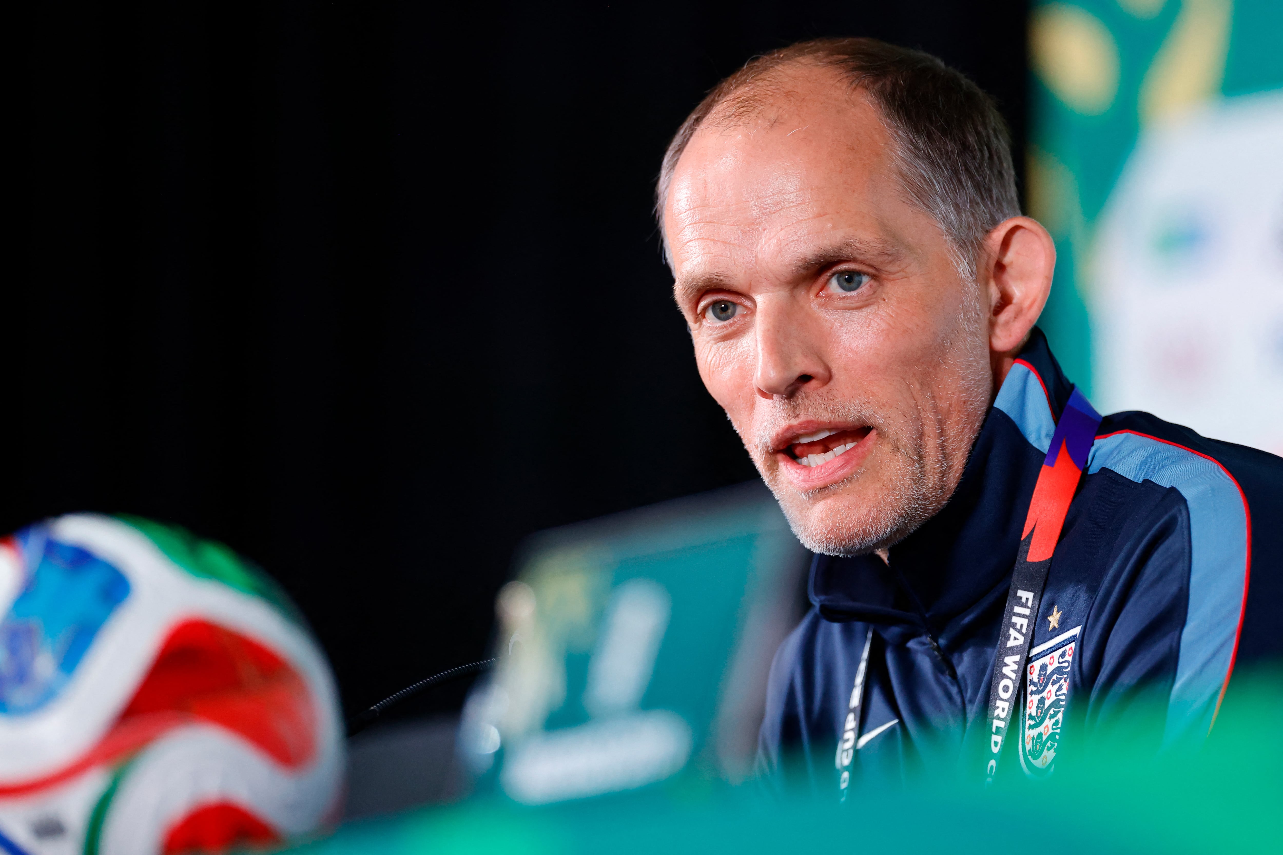England's German head coach Thomas Tuchel gives a press conference at the Mexico City Stadium in Mexico City on July 4, 2026, on the eve of the 2026 World Cup round of 16 football match between Mexico and England. (Photo by Rodrigo Oropeza / AFP)