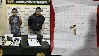 Pisco: acusados de dejar cartas con amenazas, balas y extorsionar con 10 mil soles