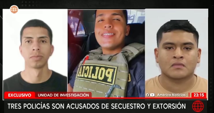 Policías acusados de presunta extorsión. (Foto: Captura América Noticias)