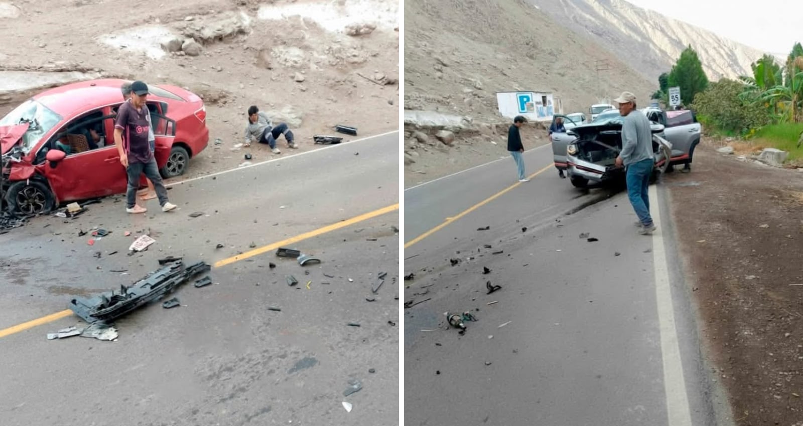 Choque frontal entre auto y camioneta deja ocho heridos y un fallecido en Cocachacra, Islay. Foto: PNP.